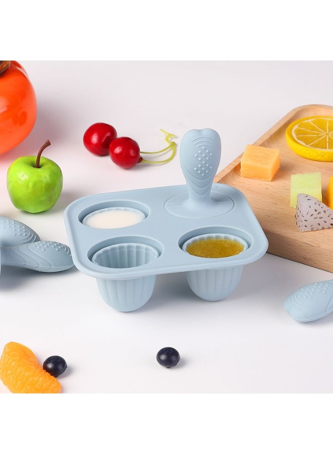 مجموعة قوالب المصاصات المصنوعة من السيليكون، قوالب الآيس كريم التي يمكنك صنعها بنفسك، صواني مكعبات الثلج لتخفيف ألم التسنين لدى الأطفال - سهلة الفك ومسكها من قبل الطفل، صانعة مصاصات من حليب الثدي المجمد للأطفال الرضع (4 أشهر فأكثر)، آمنة للاستخدام في غسالة الأطباق (أزرق وبيج) - Image 3